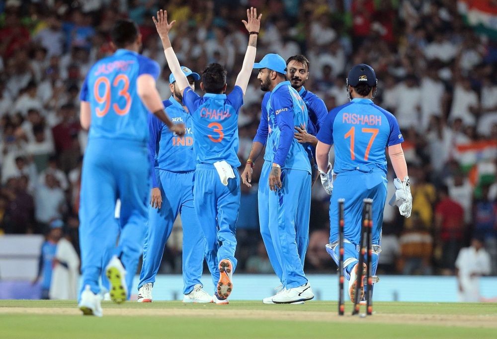 Nagpur: Indian players celebrates a dismissal during the second T20 cricket match between India and Australia at Vidarbha Cricket Association Stadium in Nagpur on Friday September 23, 2022.(Photo:Raj Kumar/IANS)