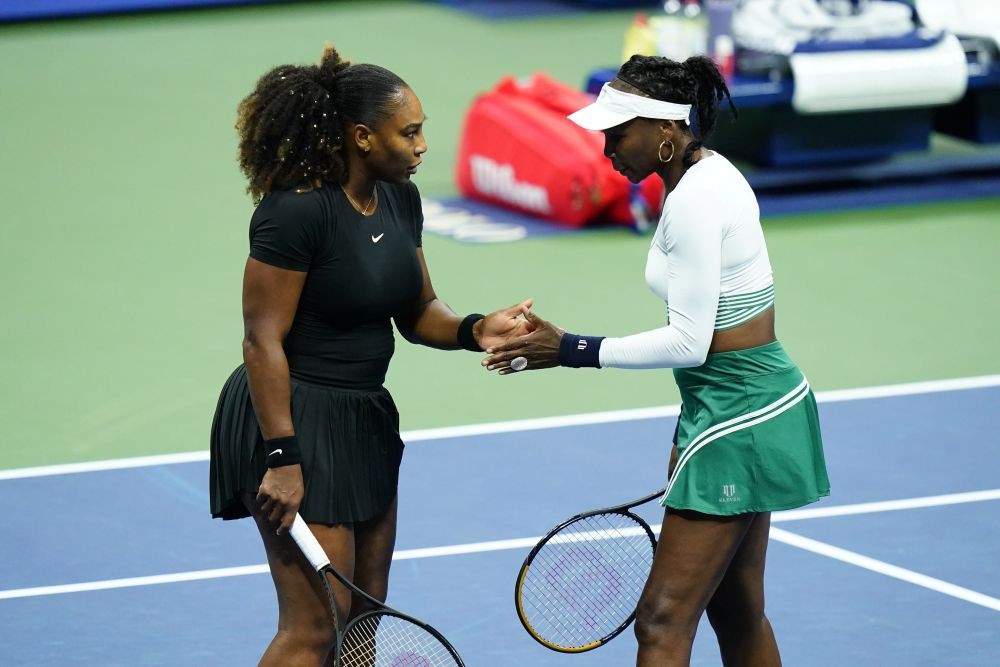 Serena Williams, left, and Venus Williams, of the United States, celebrate during their first-round doubles match against Lucie HradeckÃ¡ and Linda NoskovÃ¡, of the Czech Republic, at the U.S. Open tennis championships, Thursday, Sept. 1, 2022, in New York. AP/PTI(