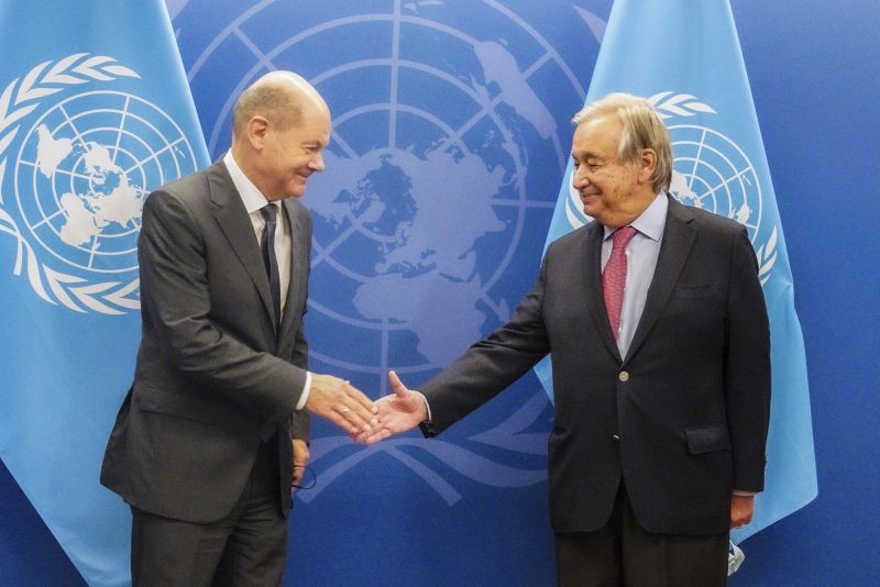 United Nations Secretary General AntÃ³nio Guterres, right, meets German Chancellor Olaf Scholz during the U.N. General Assembly on September 20, 2022, at U.N. headquarters. (AP/PTI Photo)