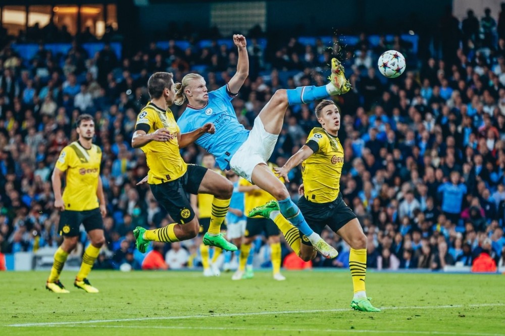 Champions League: No kisses for Haaland but a late artistic goal as City win 2-1.(Man City/Twitter)