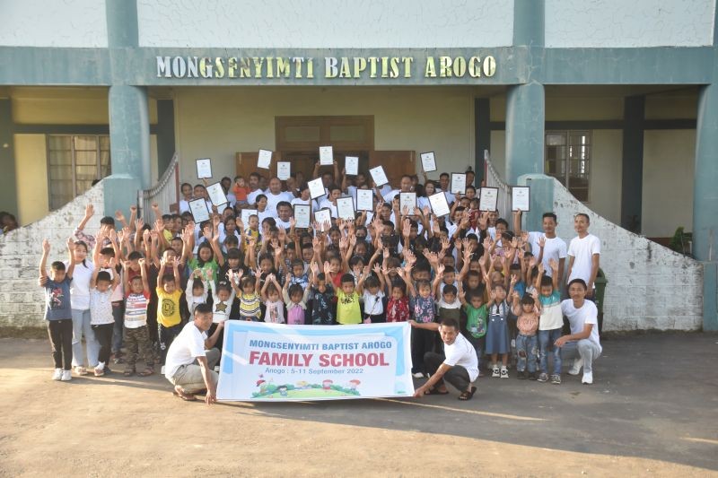 Mongsenyimti Baptist Church (MBC) conducted the first ever ‘Family School’ from September 5 to 11 which was led by Linukyanger, Pastor, MBC and fulltime ministers of MBC. 37 families having children from 0-13 years of age were enrolled for this program. Types of parenting, family patterns, family communication, socio-cultural relationships and spirituality were some of the important concepts covered in the school. The program culminated with family dinner for all the attendees. Seen in the picture are the attendees after the culmination of the programme.  (Photo Courtesy: MBC)
