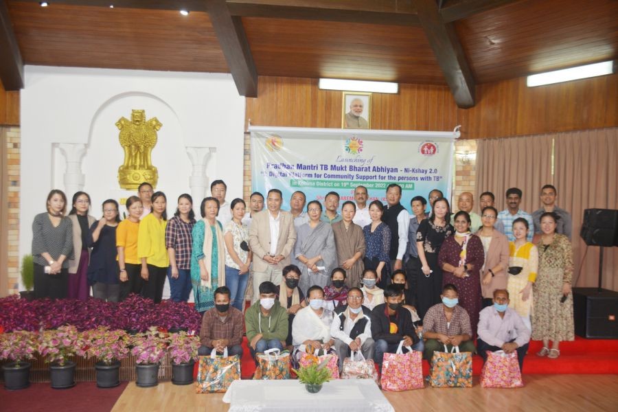 Commissioner & Secretary to Governor, T Mhabemo Yanthan IAS, MD, NHM Dr Thorhusie Katiry along with officers and staffs of State TB Cell and patients at the launching programme for Pradhan Mantri TB Mukt Bharat Abhiyan held at Raj Bhavan, Kohima on September 19. (PRO Raj Bhavan)