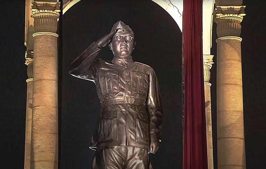 **EDS: VIDEO GRAB** New Delhi: 28-ft statue of Netaji Subhas Chandra Bose after its inauguration as part of the revamped Central Vista, in New Delhi, Thursday, Sept. 8, 2022. (PTI Photo)(