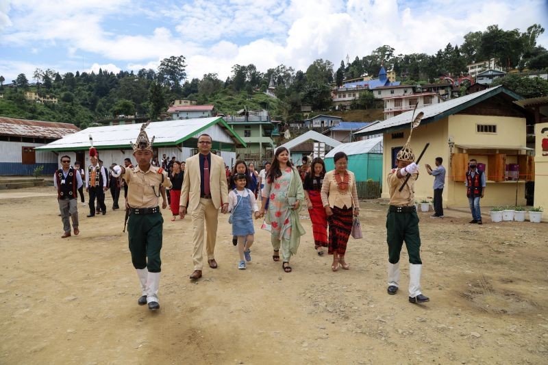 Deputy Commissioner, Tuensang and his family being escorted by Student Police, accompanied by Principal and Vice Principal of GHSS, Thangjam. (Morung Photo)