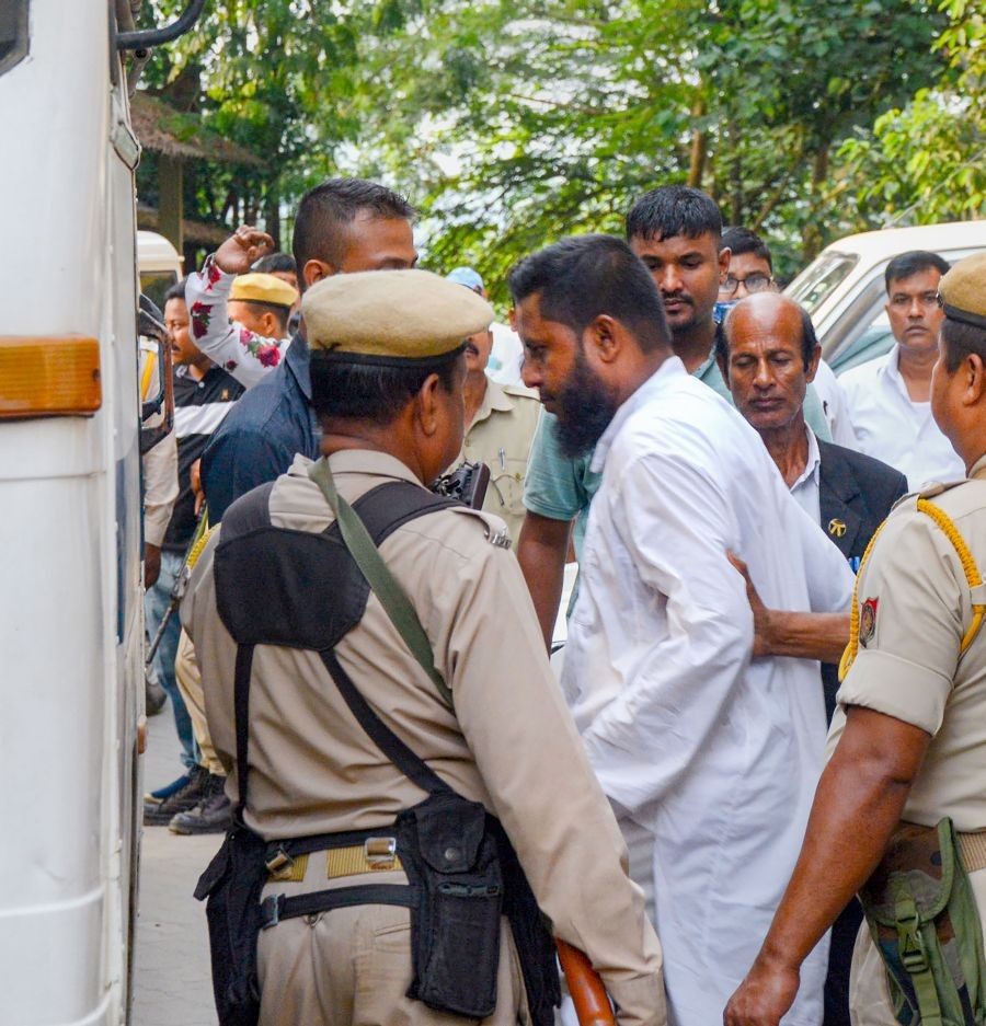 Guwahati: A member of Popular Front of India (PFI) arrested by Assam Police being produced before a court in Guwahati, Tuesday, Sept. 27, 2022. (PTI Photo)