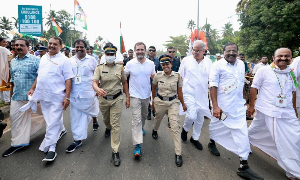 **EDS: TWITTER IMAGE POSTED BY @INCIndia ON FRIDAY, SEPT. 16, 2022** Kollam: Congress leader Rahul Gandhi during the 'Bharat Jodo Yatra' in Kollam, Kerala. (PTI Photo)
