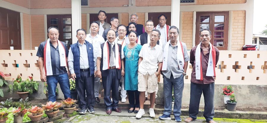 Installation cum felicitation of 28 Koridang AC NDPP office bearers was held today at Treasurer's residence at Yimyu ward, Mokokchung. Seen in the picture are the newly elected office bearers,  NDPP Mokokchung Region officials with Imkong L Imchen, MLA who was the chief host at the programme.  (Morung Photo)