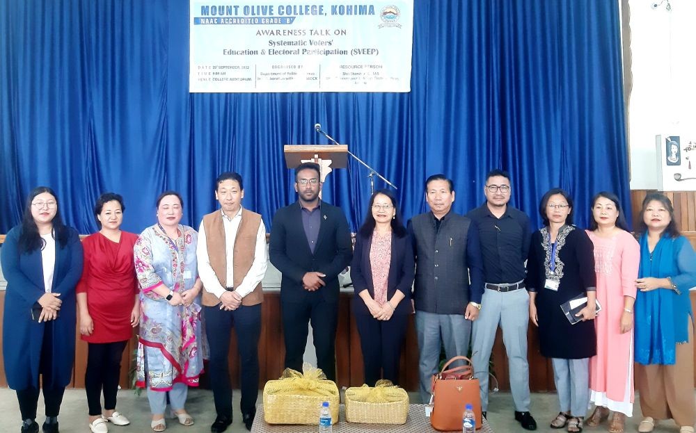 Kohima DC Shanavas with others during awareness talk on SVEEP at Mount Olive College, Kohima on September 29. (Morung Photo)