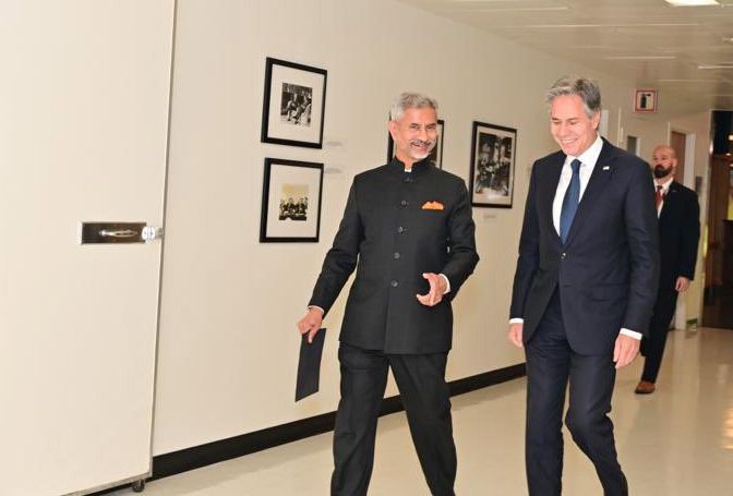 **EDS: IMAGE VIA @DrSJaishankar** Washington DC: External Affairs Minister S Jaishankar meets US Secretary of State Antony Blinken in Washington. (PTI Photo)