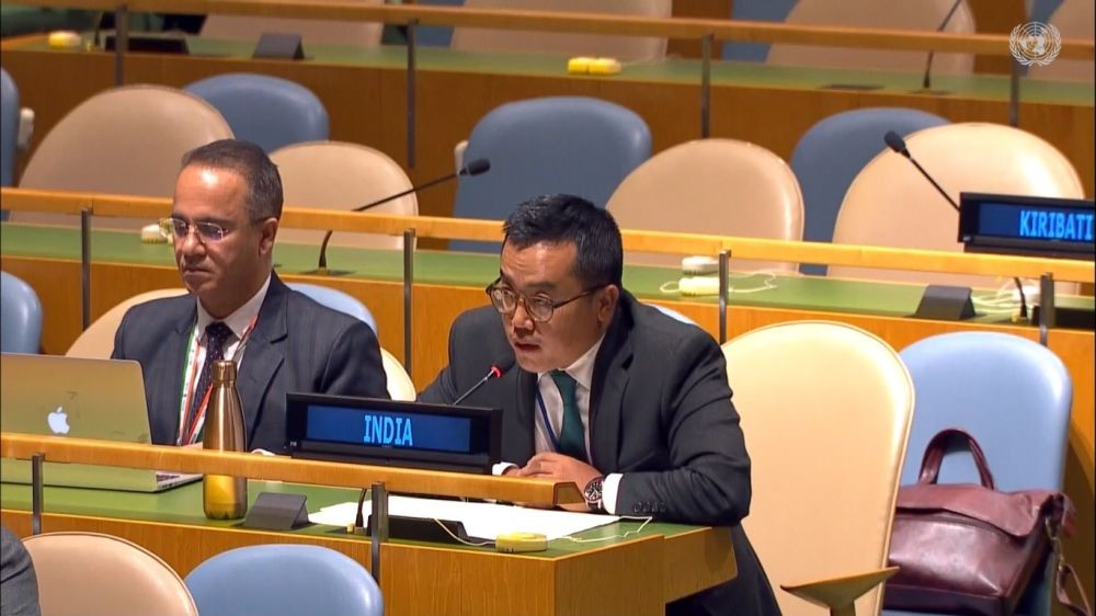 Mijito Vinito, First Secretary in India's United Nations Mission, gives the right of reply at the General Assembly to Pakistan Prime Minister Muhammad Shehbaz Sharif's attacks on India earlier on September 23, 2022. (Photo Source: UN)