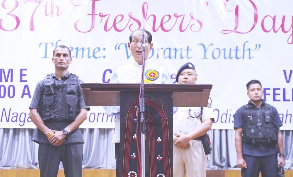 Dr SC speaking during the 37th fresher’s day of Public College of Commerce at IMC Hall Dimapur on September 30. (Morung Photo).