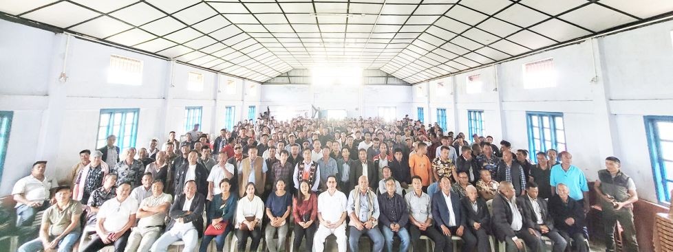 KG Kenye and others during the installation-cum-felicitation programme of NDPP 17th A/C, village and town unit office bearers on August 31 at Chizami New Town Hall. (Morung Photo)