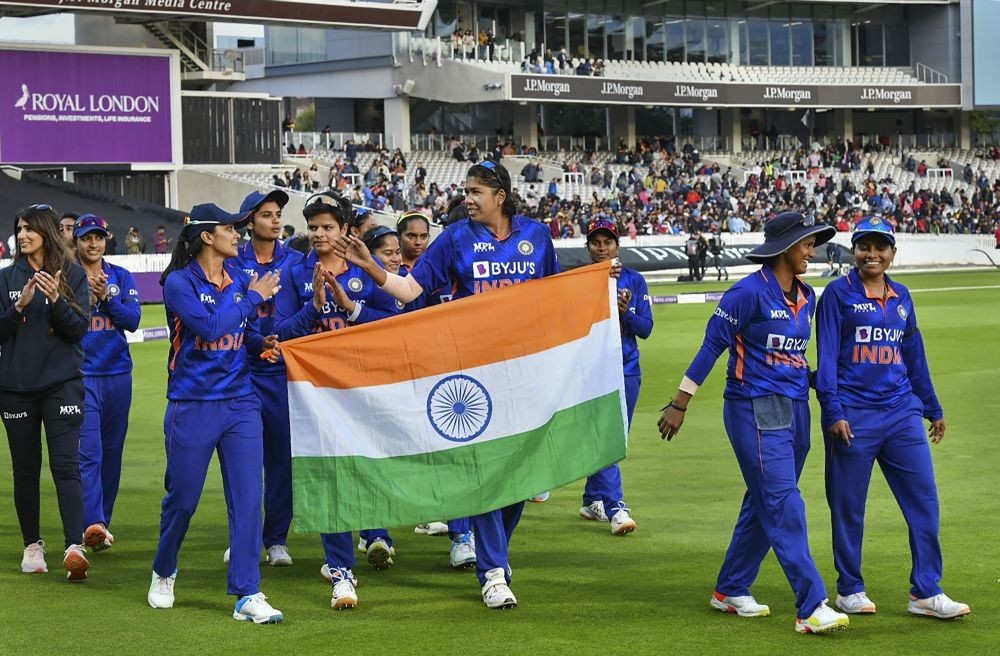 **EDS: TWITTER IMAGE POSTED BY @BCCIWomen ON SUNDAY, SEPT. 25, 2022** London: Cricketer Jhulan Goswami with teammates after her farewell match, against England, at Lord's Cricket Ground in London, UK. (PTI Photo)