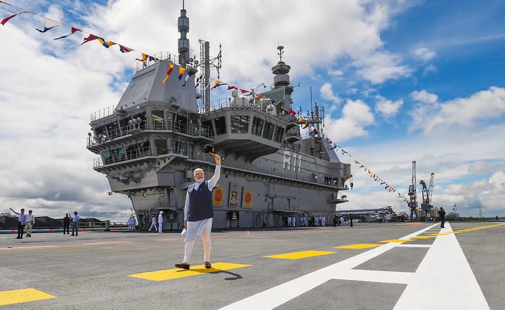 Kochi: Prime Minister Narendra Modi during the commissioning ceremony of the first indigenously designed and built aircraft carrier, INS Vikrant, at Cochin Shipyard Limited in Kochi, Friday, Sept. 2, 2022. (PTI Photo)(