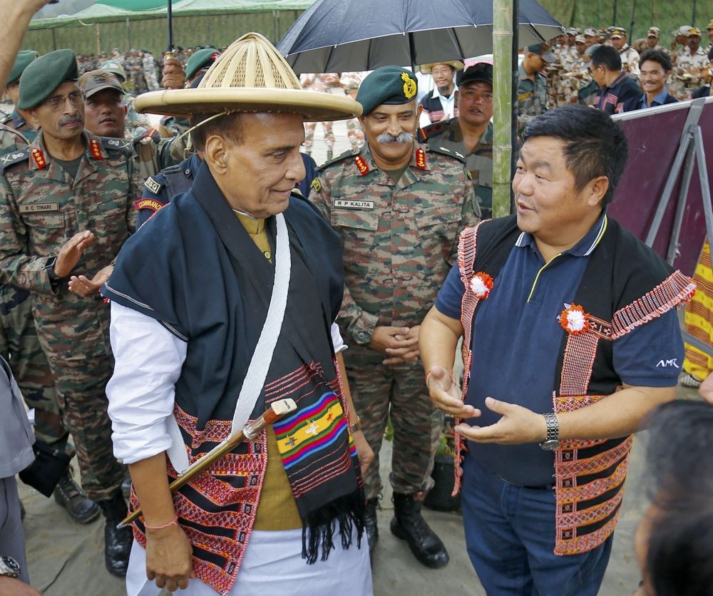 **EDS: IMAGE VIA PIB** Dibang: Defence Minister Rajnath Singh visits Anini village, in Dibang valley, Arunachal Pradesh, Thursday, Sept. 29, 2022. (PTI Photo)(