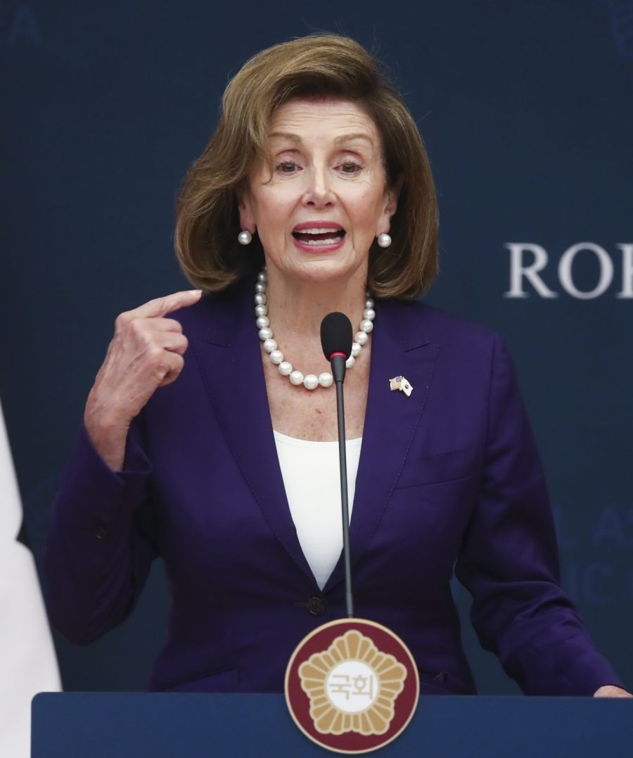 Seoul :U.S. House Speaker Nancy Pelosi speaks during a joint press conference with South Korean National Assembly Speaker Kim Jin-pyo after their meeting at the National Assembly in Seoul on Aug. 4, 2022.(Yonhap/IANS)