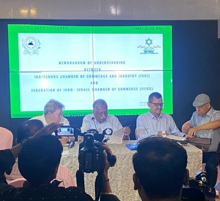 Representatives of Federation of Indo-Israel Chamber of Commerce (Northeast Regional Chapter) and the Indigenous Chamber of Commerce and Industries (ICCI) during the signing of a A Memorandum of Association (MoA) in Guwahati on October 16.