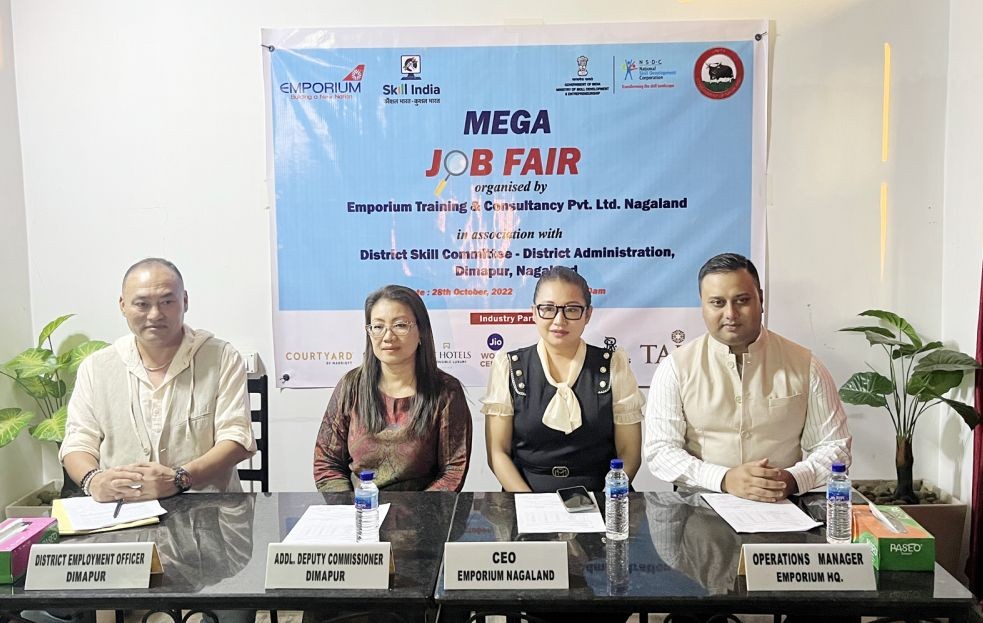 From L-R, Gideon Sumi, District Employment Officer, Mhalo Humtsoe, Additional Deputy Commissioner, Dimapur, Temjenkala Aier, CEO of Emporium Institute and Anirban Mukherjee, Operations Manager during the press conference on October 22. (Morung Photo).