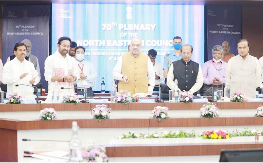Union Home and Cooperation Minister, Amit Shah during the 70th plenary meeting of the North Eastern Council in Guwahati on October 9. Union Minister For Culture, Tourism and Development of North Eastern Region, G Kishan Reddy, MoS DoNER and Ministry of Co-operation, BL Verma, the Governors and Chief Ministers of the NE States and senior officers of various departments of the Centre and the region were also present in the meeting. (PIB Photo)