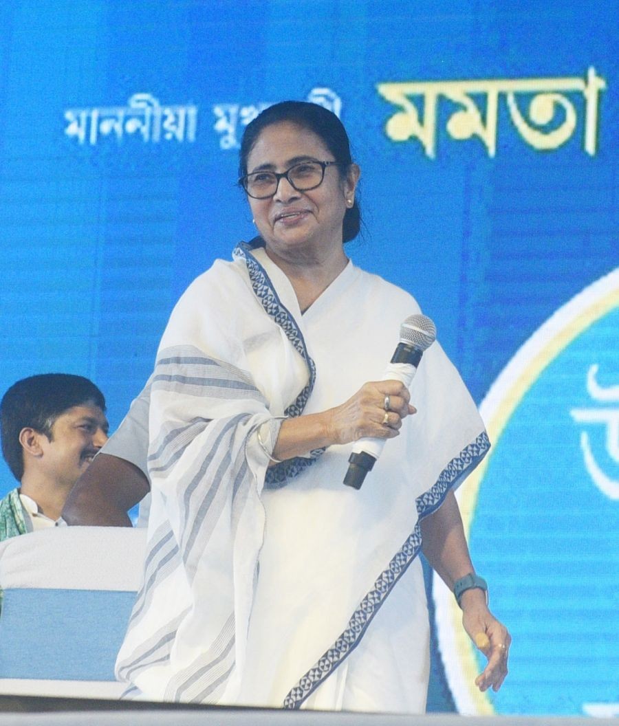 Siliguri:West Bengal Chief Minister Mamata Banerjee during Vijaya Sammilani programme in Siliguri on Wednesday October 19,2022.(Photo:IANS)
