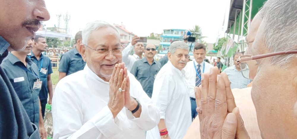 Bihar Chief Minister, Nitish Kumar in Dimapur, Nagaland, on October 11, to address a programme commemorating the 120th birth anniversary of Jaya Prakash Nayaran,  organised by the Bihari community in Nagaland. Lok Sabha Member and JDU National President, Rajiv Ranjan (Lalan) Singh, is also seen in the background. (Morung Photo)