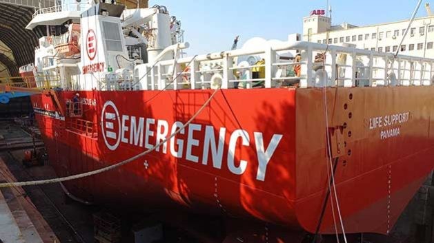 Ship "Life Support" in the port of Genoa. (Photo Courtesy: Emergency)