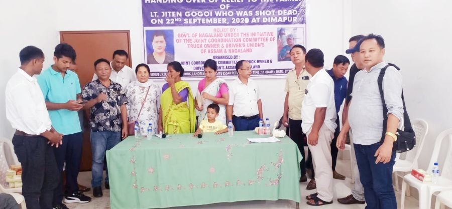 Government of Nagaland handed over compensation to family of late Jiten Gogoi (truck driver) of Demaji, Assam.