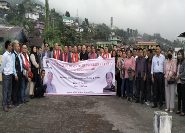 NDPP President, Chingwang Konyak, CEB members and NDPP Wokha Region office bearers and Frontals pose for photo after a meeting in Wokha on October 17. (Photo Courtesy: NDPP)