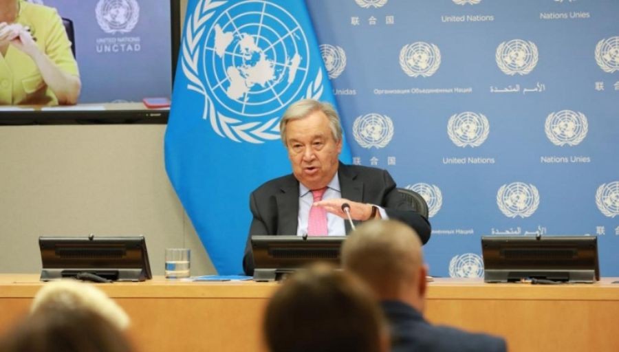 UN Secretary-General Antonio Guterres speaks to the press at the UN headquarters in New York, Aug. 3, 2022.(Xinhua/Xie E/IANS)
