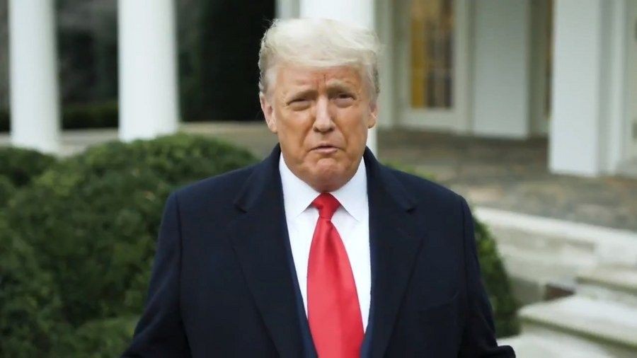 Washington, Jan. 7 (Xinhua) -- The screengrab from the web stream of FOX 9 shows U.S. President Donald Trump urging his supporters to "go home" after some of them stormed the Capitol in Washington, D.C. on Jan. 6, 2021. (Xinhua/IANS)