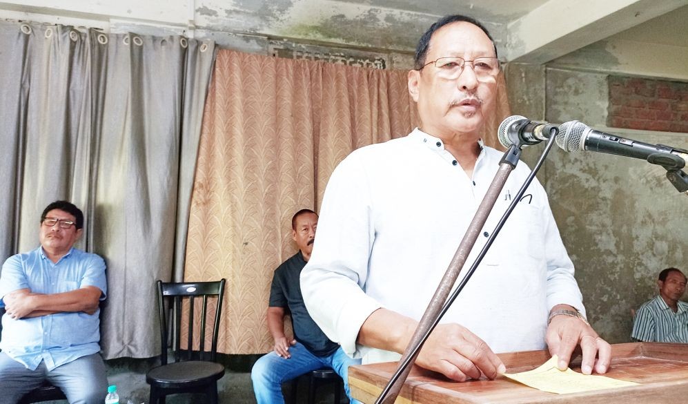 Zhaleo Rio addressing the general meeting-cum-picnic of NDPP 5 Ghaspani-II A/C at TL Angami Park, New Chümoukedima on October 8. (Photo Courtesy: NDPP 5 Ghaspani-II A/C)