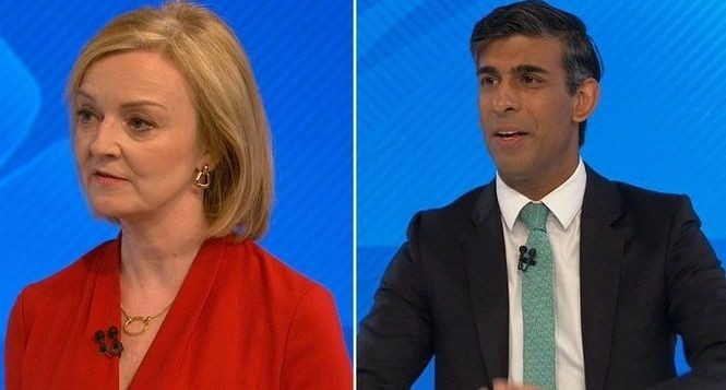 Truss and Sunak face off in televised debate for British premiership.(photo:Twitter/@SkyNews)