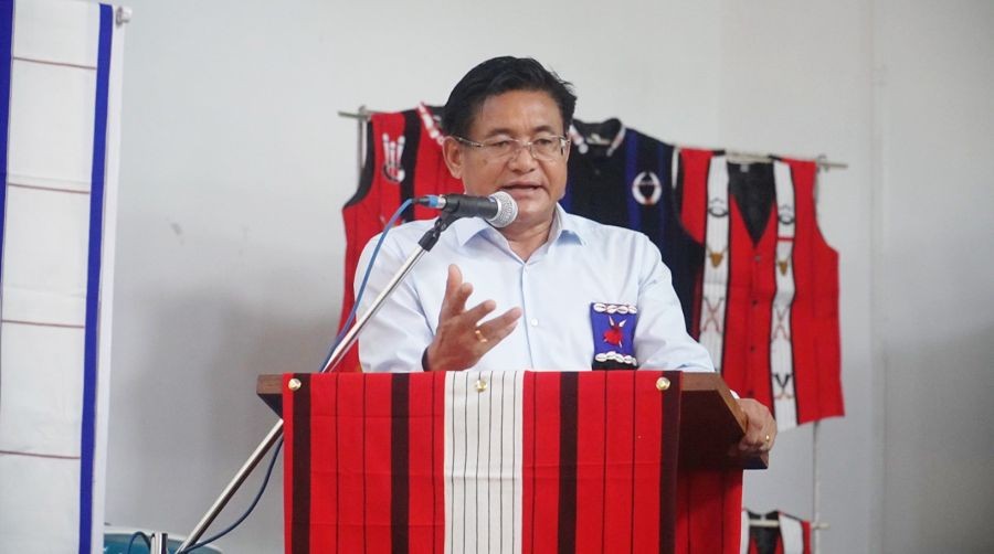 Advisor Mhathung Yanthan addressing the 50th anniversary of Dimapur Lotha Students’ Union on October 14.
