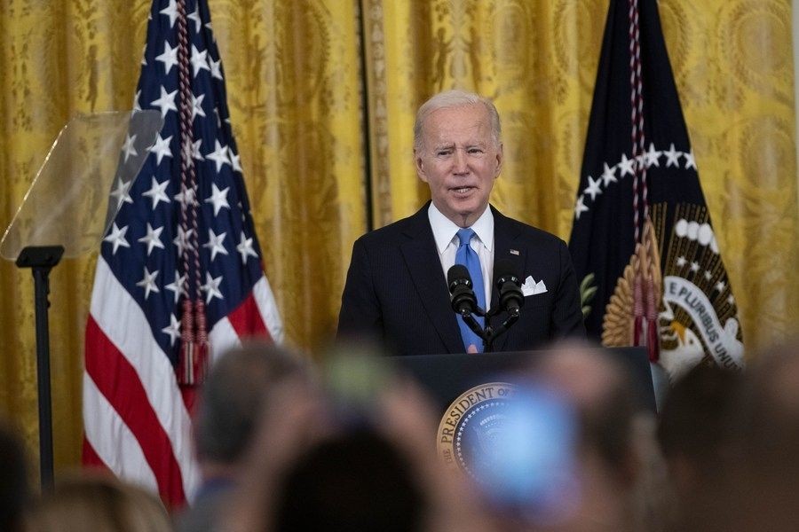 Photo taken on Sept. 30, 2022 shows U.S. President Joe Biden speaking during an event at the White House in Washington, D.C., the United States. (Xinhua/Liu Jie/IANS)