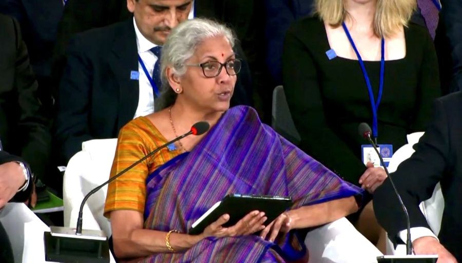 Union Finance Minister Nirmala Sitharaman attends plenary meeting of the International Monetary & Financial Committee at IMF Headquarters, in Washington DC, today.(photo:@FinMinIndia)