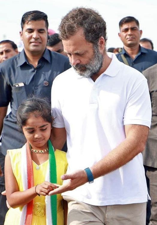 Chitradurga: Congress leader Rahul Gandhi meets supporters during 'Bharat Jodo Yatra' at Rampur in Chitradurga on Friday, Oct. 14, 2022. (Photo: Twitter)