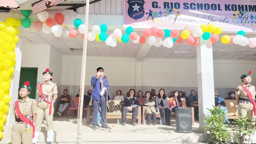 Mhasimhalie Mathew Yhome addressing opening ceremony of G Rio School Kohima on November 24. (Morung Photo)