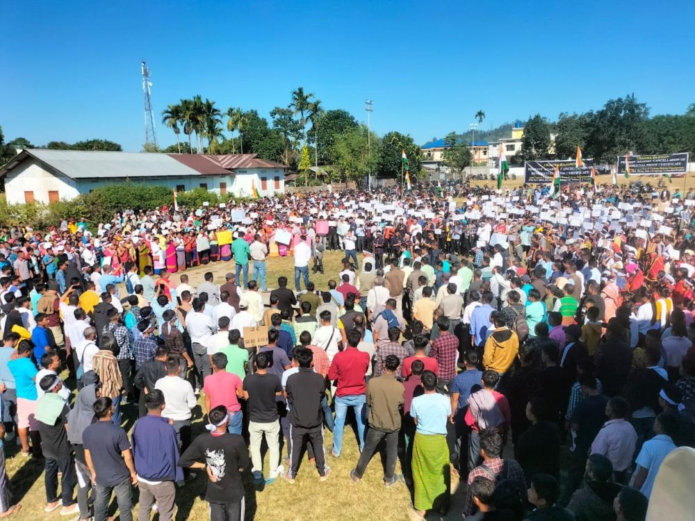 Chakma/Hajong people of Arunachal Pradesh during the protest condemning the cancellation of Resident Proof Certificates (RPCs) to the community, at Diyun on November 27.