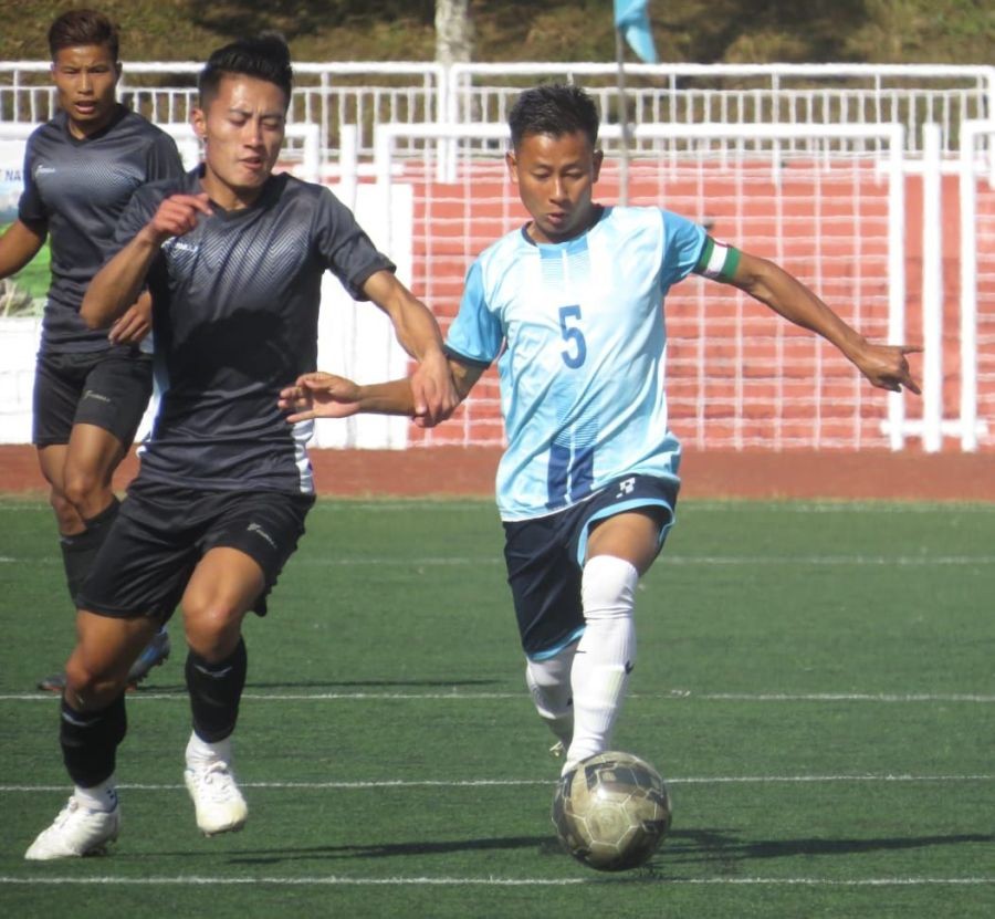 Players in action on 5th day of Capt N Kenguruse Memorial Football Tournament in Kohima on November 19.