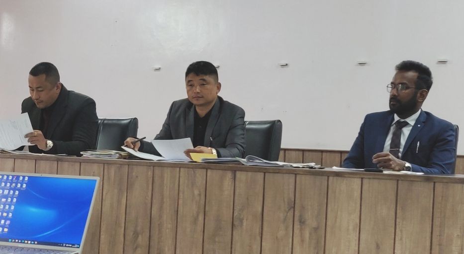 DC & Chairperson DDMA Kohima, Shanavas C, ADC Rhosietho Nguori and DPA Victor Yhome during the DDMA meeting at DC's Conference Hall Kohima on November 4. (DIPR Photo)