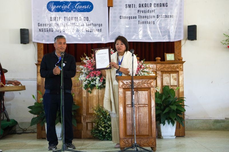Tiakala Ao launching the new scheme ‘Revolving Fund’ at Tuensang Town Baptist Lashong on November 25. (Morung Photo)