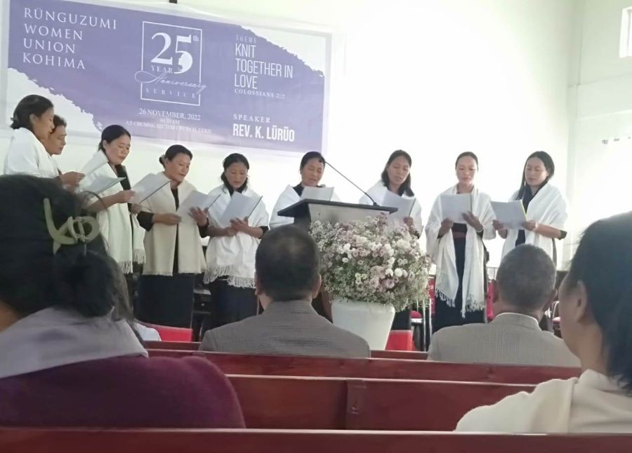 Rünguzumi women perform a special song during the 25th anniversary of Rünguzumi WUK in Kohima on November 26.