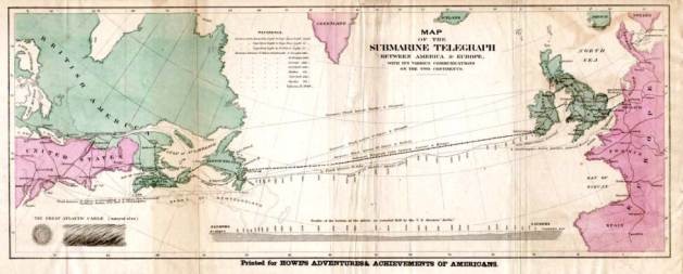 Map of the 1858 trans-Atlantic cable route. Credit: Wikipedia.