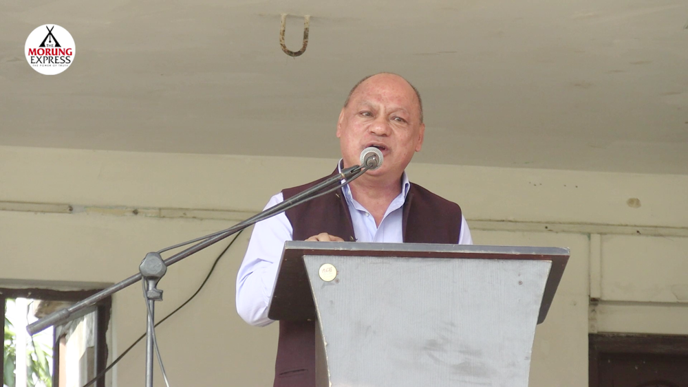 Kashiho Sangtam, Minister for Geology & Mining, Soil & Water Conservation & NSMDC speaking during the 2 day inter-ward sports meet organised by the BJP Dimapur I at DDSC stadium on November 9. (Morung Photo).
