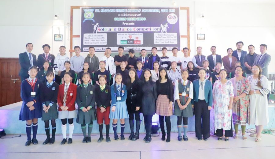 Participants with the organisers during the solo singing competition and group dance competition at Cornerstone Higher Secondary School, Zunheboto on October 31.