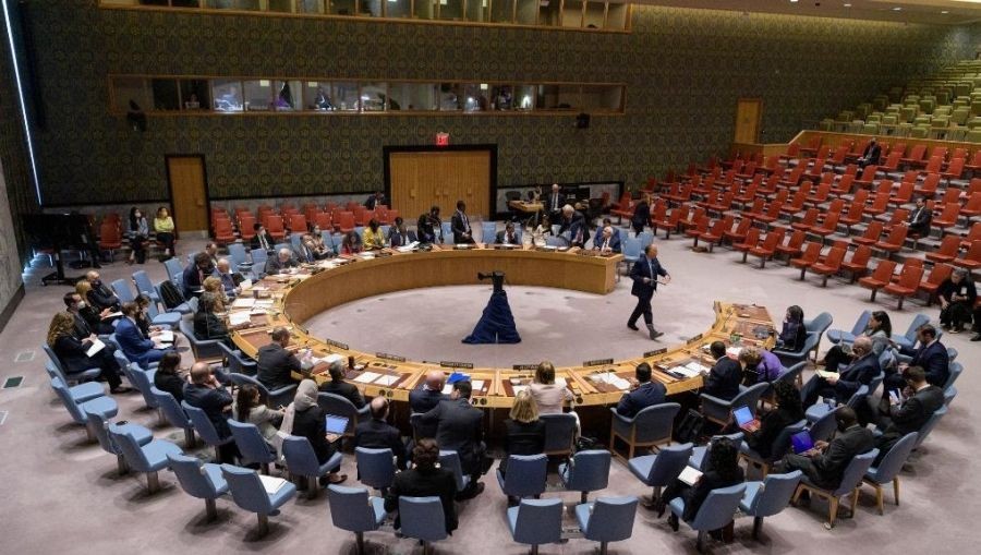 A Security Council meeting on the situation in the Middle East, including the Palestinian question, is held at UN Headquarters in New York on May 26, 2022. (Manuel Elias/UN Photo/Handout via Xinhua/IANS)