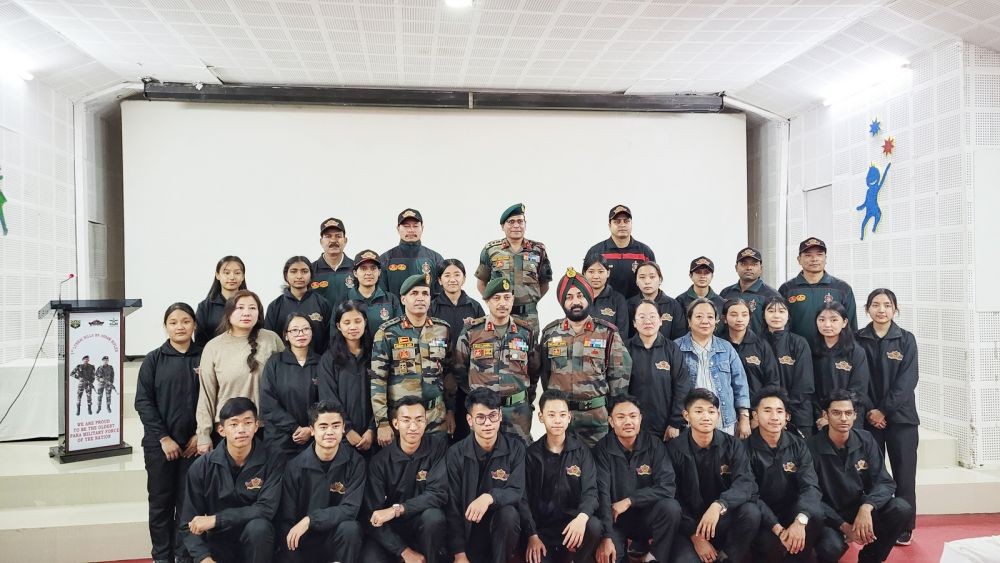 Major General Vikas Lakhera and other officials with National Integration Tour team on November 6 in Kohima. (Morung Photo)