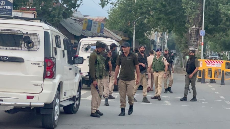 Srinagar: An Assistant Sub Inspector of the Jammu and Kashmir Police was killed and two other policemen injured after terrorists attacked a police party in Srinagar on Tuesday ,12 july, 2022.(Photo:Nisar Malik/IANS)