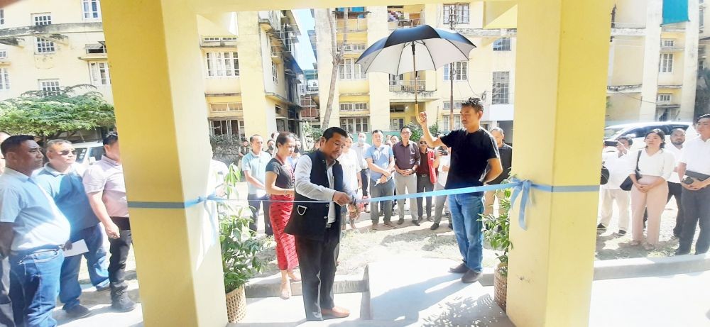Minister Tongpang Ozukum with others during the inauguration of PWD rental housing Phase III & V in Dimapur on November 5.