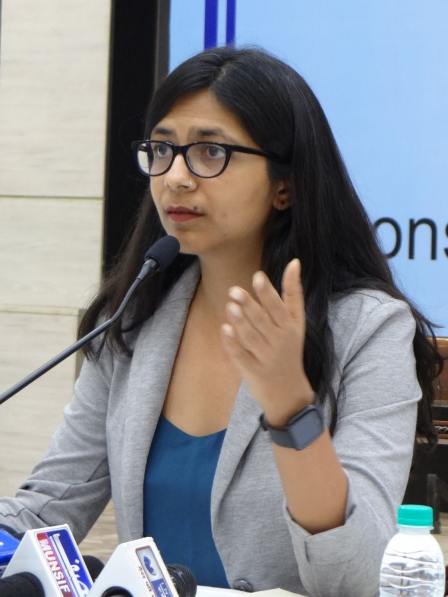 New Delhi: Delhi Commission for Women (DCW) chief Swati Maliwal addresses a press conference, in New Delhi on July 24, 2018. (Photo: IANS)